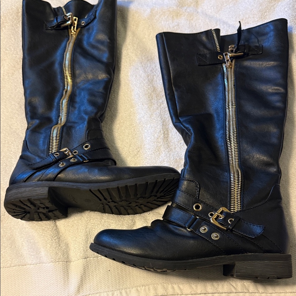 Forever Collectibles Black Over the Knee Boots with Gold Zipper